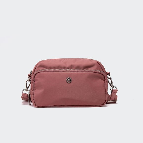 Mauve pink water-resistant nylon crossbody bag with zipper, adjustable strap, fi - Picture 4 of 5